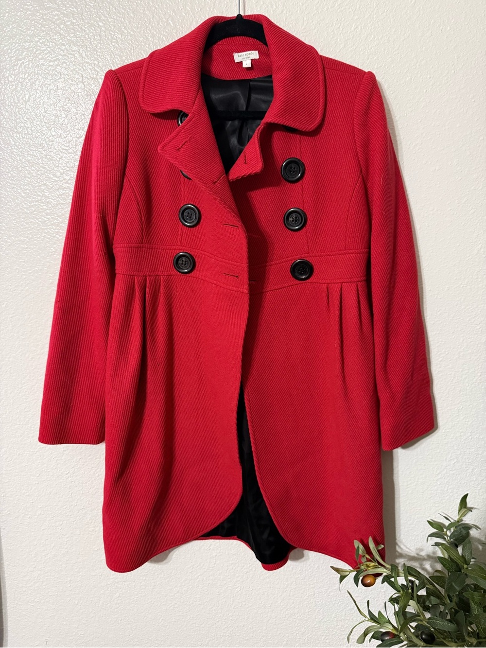Kate Spade Red Double Breasted Empire Waist Wool Coat-Size 4